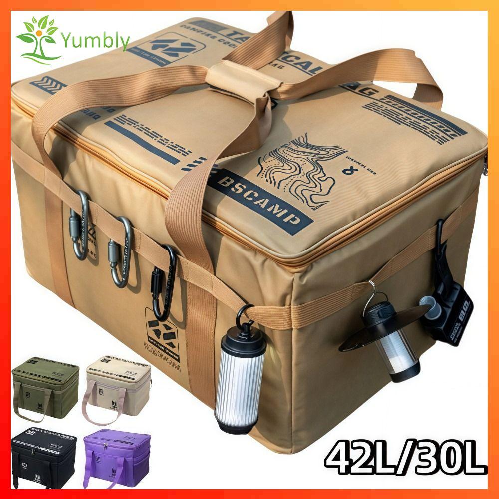 YUMBLY Camping Storage Bag,กันน้ําขนาดใหญ่ความจุกระเป๋าปิคนิค,หนาพับได้42L/30L 600Dผ้ากระเป๋าถือกลางแจ้ง