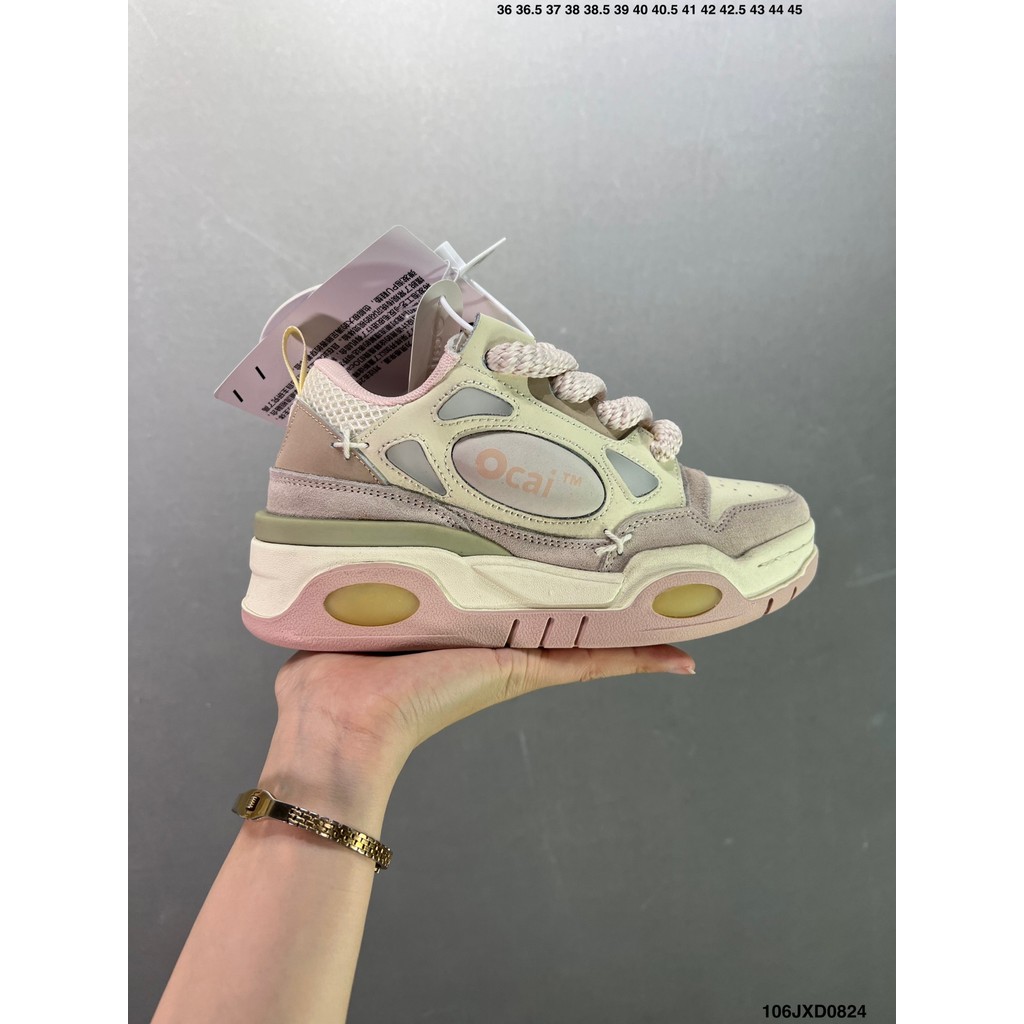 Ocai Retro รองเท้าผ้าใบ Retro ขนมปัง Toe ชั้น Cowhide รองเท้าลําลองรองเท้าผ้าใบหนา Soled รองเท้าผ้าใ