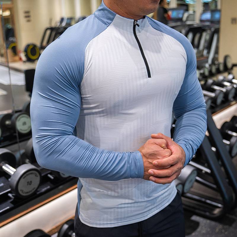 Men's Autumn and Winter Tights Workout Clothes Polo Shirt Half Zipper Workout Clothes Long Sleeve Qu