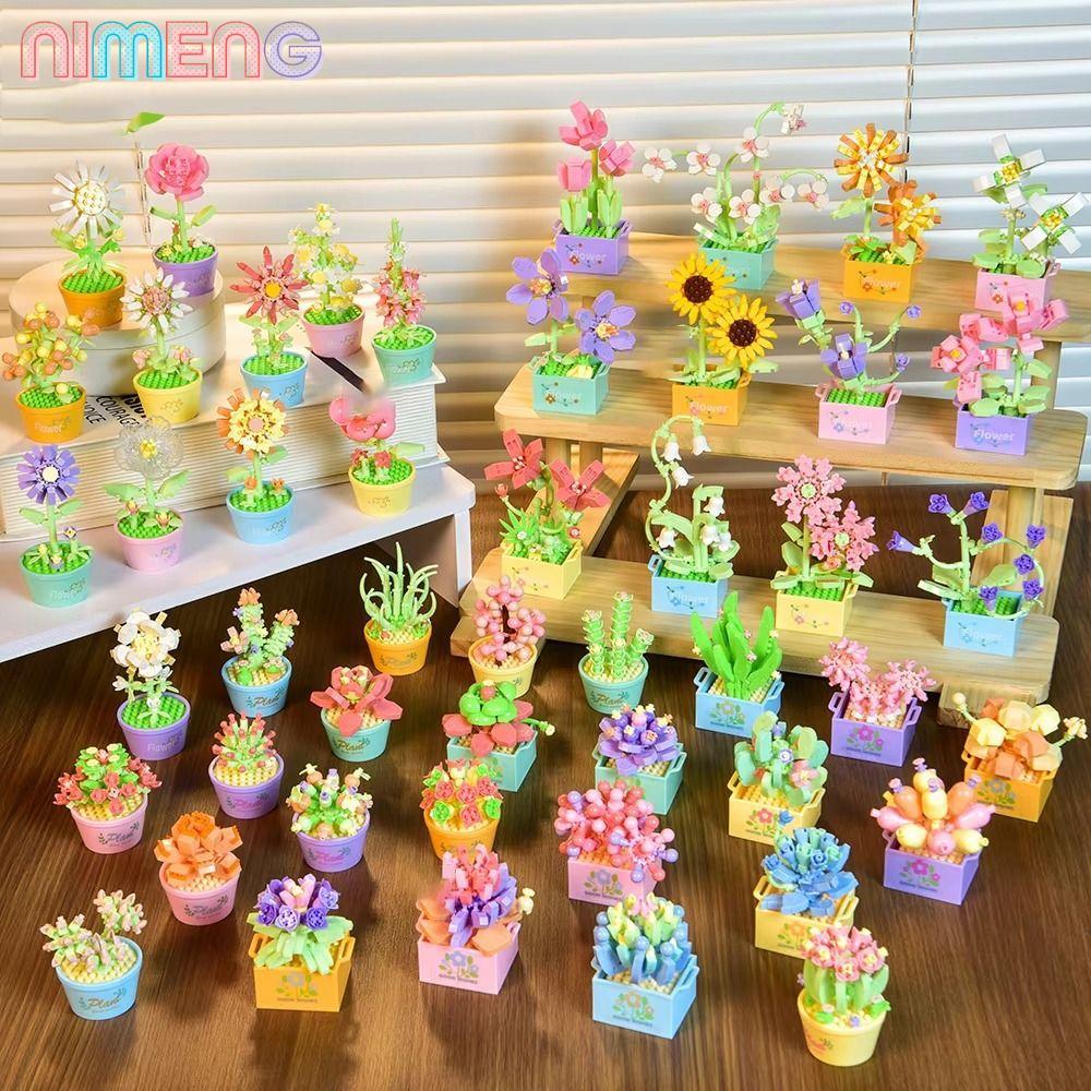 NIMENG Succulent Potted รุ่น,ของเล่นเพื่อการศึกษาสาวอิฐของเล่นเด็กดอกไม้ Potted Building Block,DIY Home Desk Plant Decor Eternal Bouquet ของเล่น