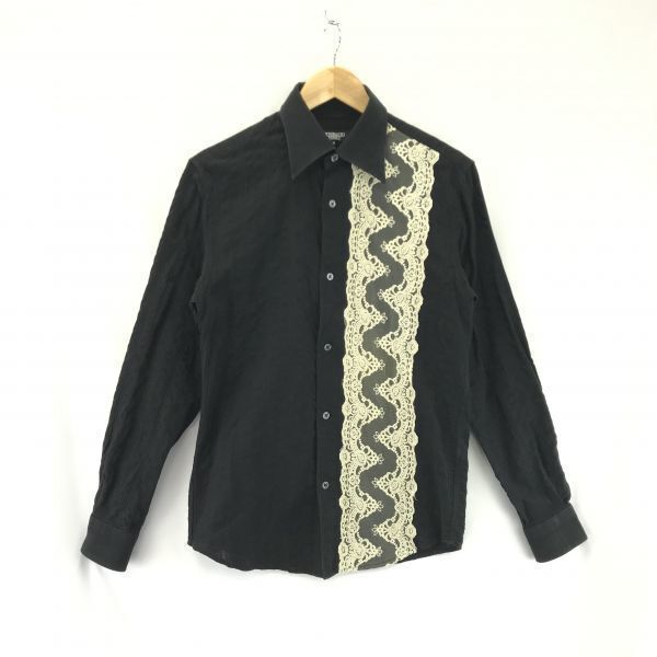 USED/Made in Japan TORNADO MART Lace Decoration Long Sleeve Shirt M Men Black Cotton 100%