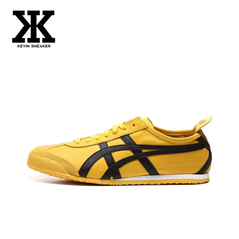 Onitsuka Tiger Mexico 66 รองเท้าผ้าใบสีดําสีเหลืองรองเท้าผู้ชายผู้หญิงสบายๆคู่ DL408-0490 JXLN