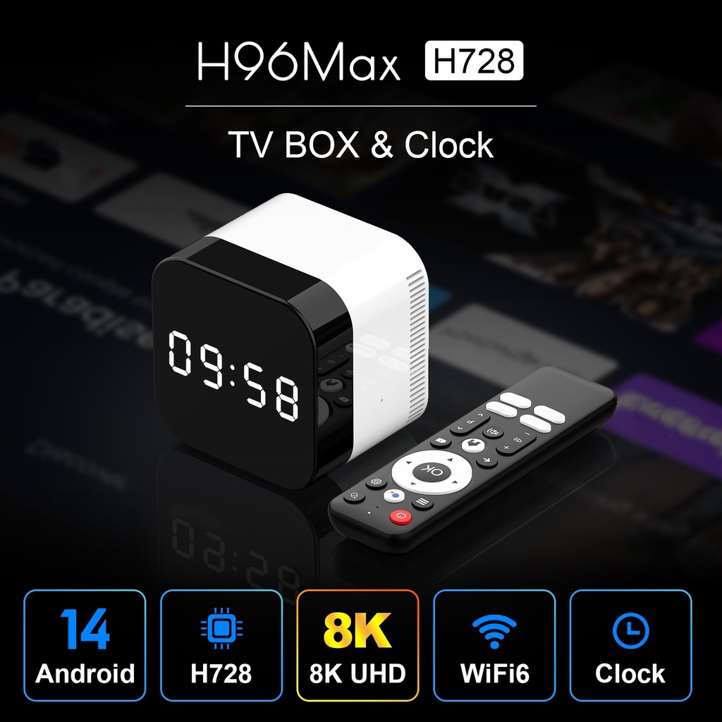 H96max H728 ชุดการค้าต่างประเทศ Top box Android 14 กล่องทีวีพร้อมนาฬิกา ATV Gigabit Network กล่องทีว