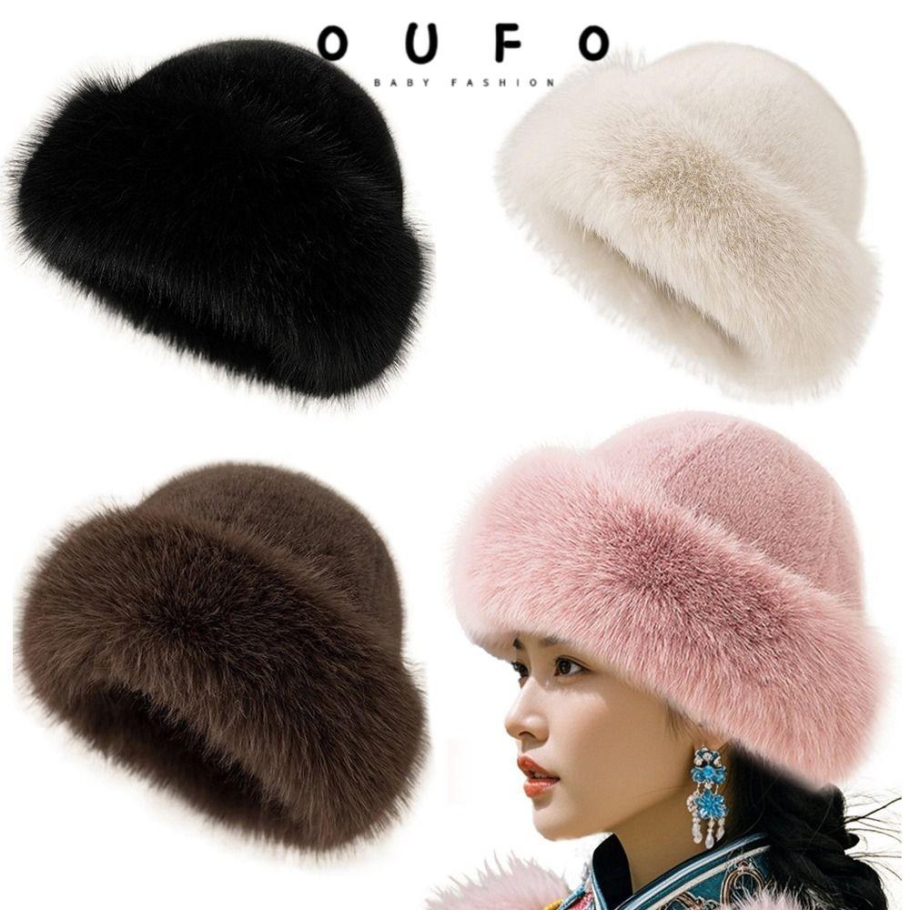 OUFO Plush Bucket Hat, Thicken Soft Fluffy Fur Bucket Hat, Cold Proof Windproof Faux Fur Winter Warm