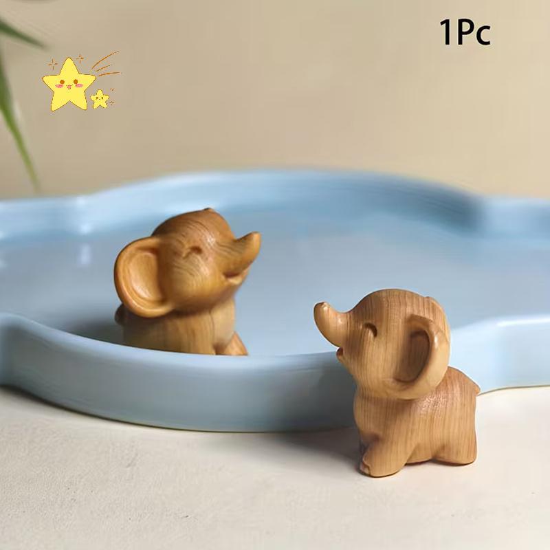 [JBTH] Hand-Carved รูปช้างไม้น่ารักรูปปั้นช้างเครื่องประดับตกแต่ง Home Desktop Decor ตกแต่งรถ [JB]