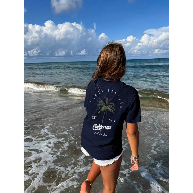 韩国 2026欧码棉T[ลําลองแขนสั้นลูกเรือคอ] Cocut Tree Print CrCOD ID4M