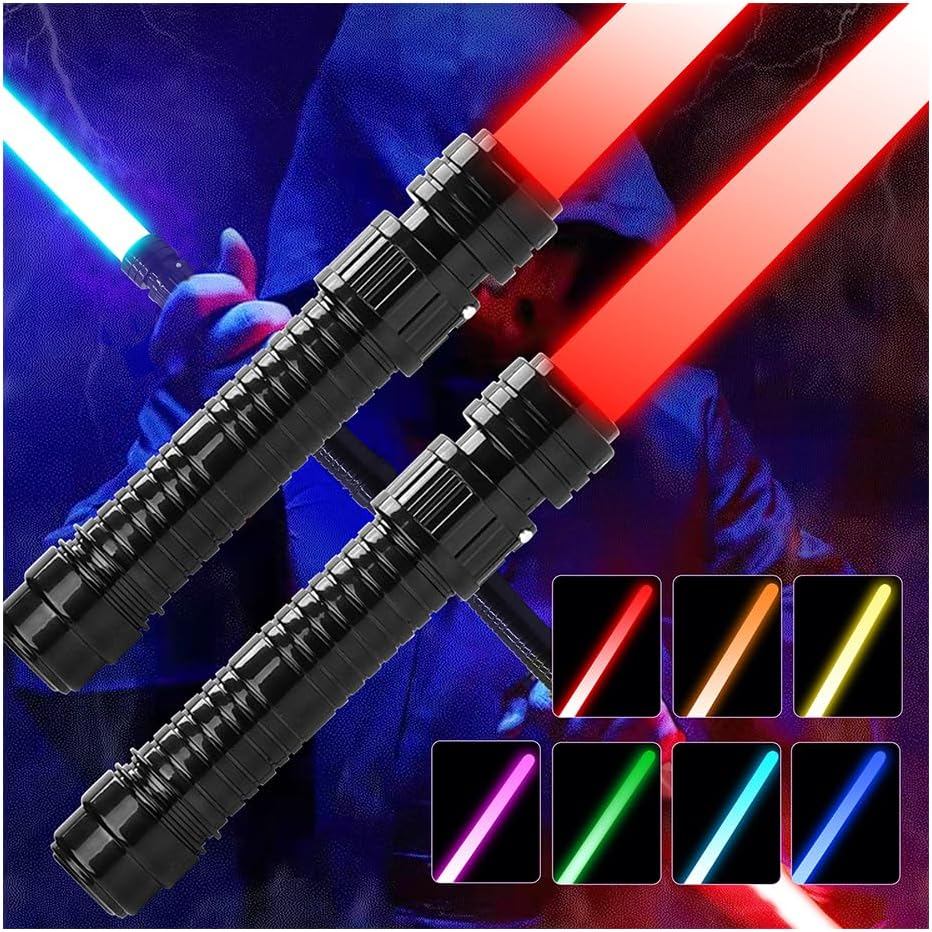 Light Up Swords Saber สําหรับเด็ก,2 แพ็ค 7 สีดาบแสงขยายได้ของเล่นพร้อมเสียง FX (Motion Sensitive) แล