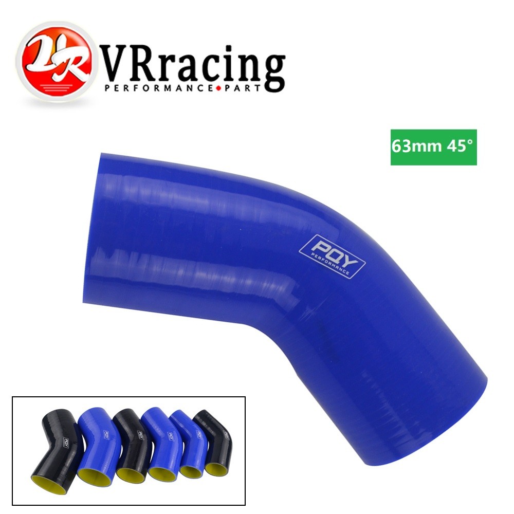 VR  Blue/Black&Yellow 2.5" 63mm 45 Degree Elbow Silicone Hose Pipe Intercooler Turbo Intake Pipe Cou