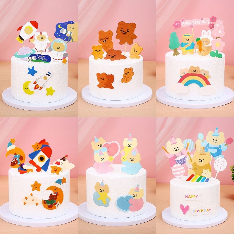 น่ารักการ์ตูนหมีเค้ก topper Plugin DIY วันเกิดน่ารัก baby shower เค้กตกแต่ง Plugin