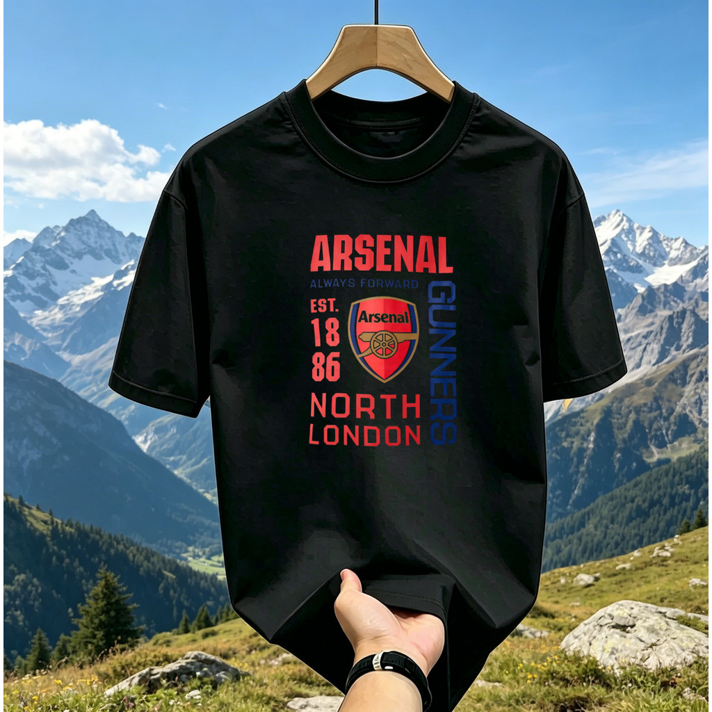 ((จัดส่งตลอด 24 ชั่วโมง) Arsenal 1886 Founding Commemorative พิมพ์เสื้อยืดฟุตบอลโลกแขนสั้นคนรักฟุตบอลด้านบน