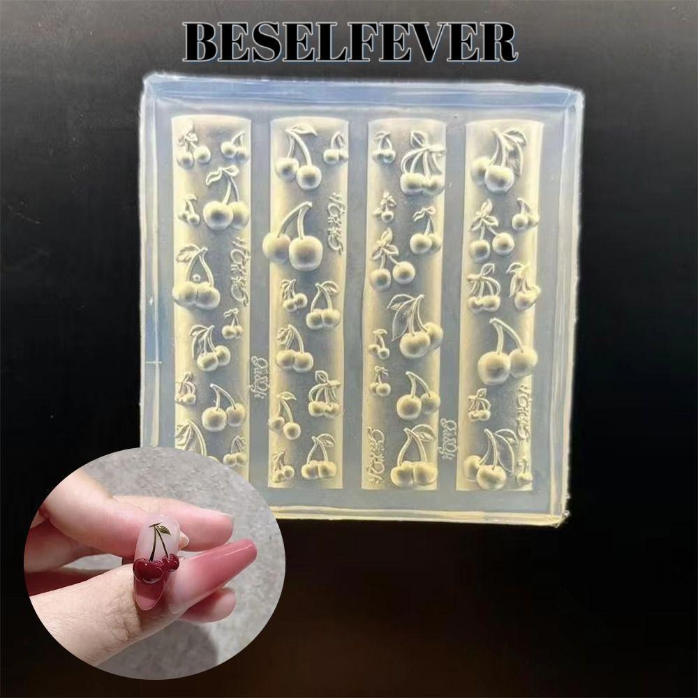 BESELFEVER ราติน แม่แบบเล็บ, งานฝีมือทนทานเครื่องประดับเล็บออกแบบเครื่องมือ,ร้อน ทําเอง เชอร์รี่ออกแบบซิลิโคนแม่พิมพ์ตกแต่งเล็บ