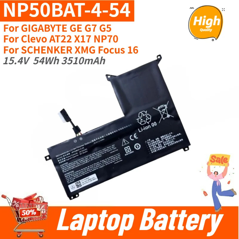 NP50BAT-4-54 แบตเตอรี่แล็ปท็อปคุณภาพสูง 15.4V 3510mAh สําหรับ Clevo AT22 X17 NP70 สําหรับ SCHENKER X