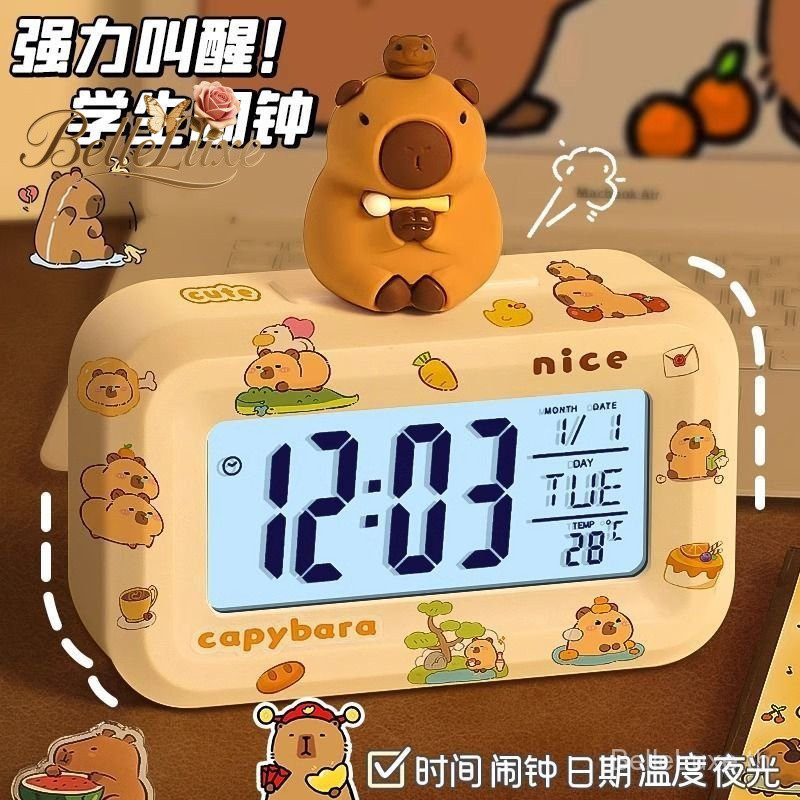 Muyu Kapibara การ์ตูน DIY นาฬิกาปลุกสร้างสรรค์การเรียนรู้นาฬิกาดิจิตอลเฉพาะนาฬิกาอิเล็กทรอนิกส์ขนาดเล็ก