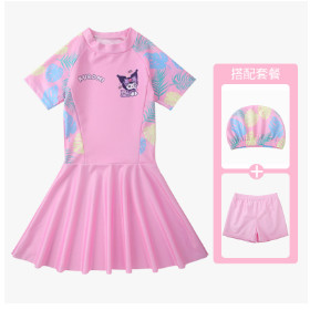 Local shipping Kuromi ชุดว่ายน้ำเด็กผู้หญิง แบบชิ้นเดียว มีฟังก์ชั่นป้องกันรังสียูวี และแห้งไว