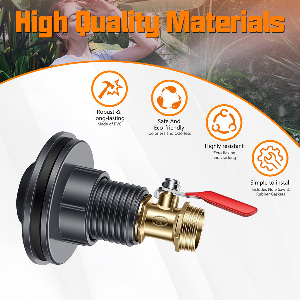 ชุดอะแดปเตอร์ PVC + บอลวาล์วทองเหลือง 1/2" – สำหรับตู้ปลา ถังเก็บน้ำ สระว่ายน้ำ