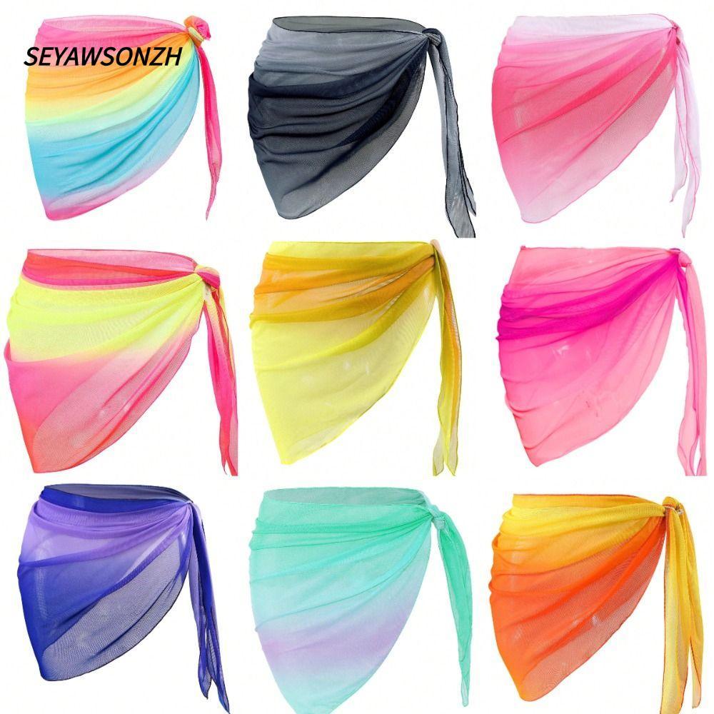 SEYAWSONZH Beach Dress,วัสดุชีฟองสั้นชุดว่ายน้ําCoverups,อเนกประสงค์ใช้Gradient Color UPFป้องกันBreathable Quick-Dry Sarongsบิกินี่