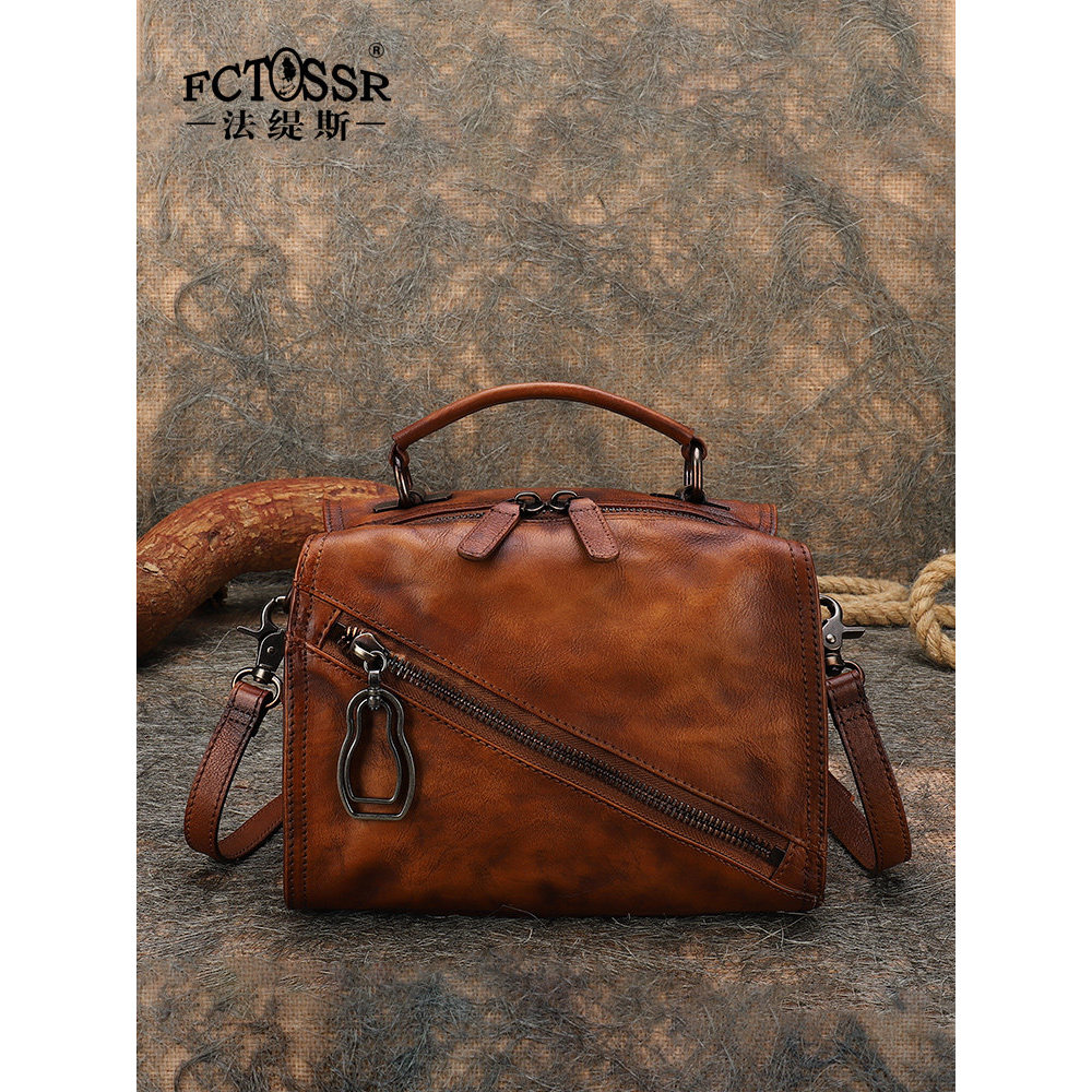 Fatis Retro กระเป๋าหนังแฟชั่น High-End มือถือไหล่เดียวหนังวัวชั้นแรกกระเป๋า Messenger Bos