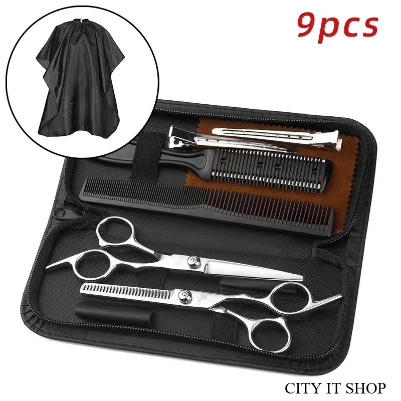 พร้อมส่ง 9 PCS/Set กรรไกรตัดผม กรรไกรตัดผมอุปกรณ์ทำผม กรรไกรตัดผมชาย/หญิง ชุดตัดผม