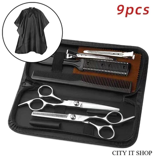 พร้อมส่ง 9 PCS/Set กรรไกรตัดผม กรรไกรตัดผมอุปกรณ์ทำผม กรรไกรตัดผมชาย/หญิง ชุดตัดผม