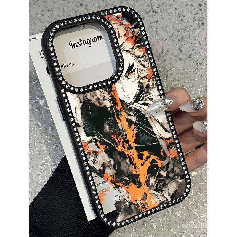 Ghost Slayer การ์ตูนกระพริบเพชรกรณี Ghost Slayer ตัวอักษรสําหรับ iPhone 12 14 13 11 15 16 12PRO 13PR