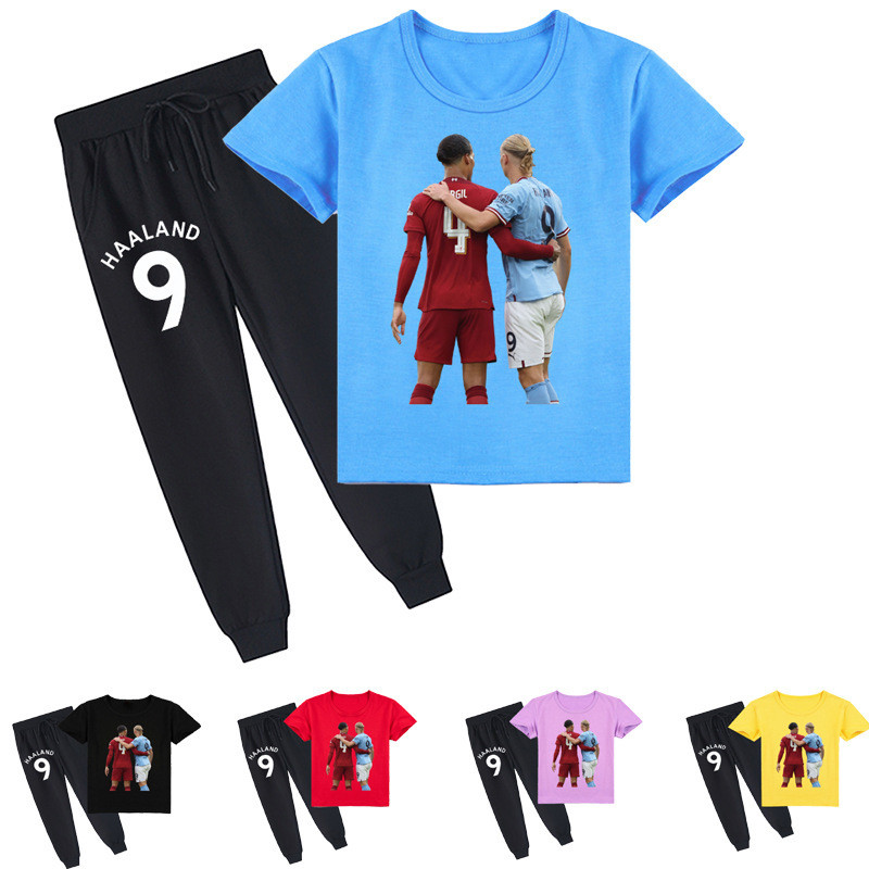 เสื้อยืดและกางเกงสำหรับเด็กสไตล์โมเดิร์น แขนสั้น Haaland