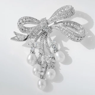 SWEE เข็มกลัดหรูหรา, พู่มุกเต็มไปด้วยเพชรผู้หญิงเข็มกลัดปก, Elegant Bowknot Heavy Craftsmanship Rhinestone เข็มกลัด Party Occasions