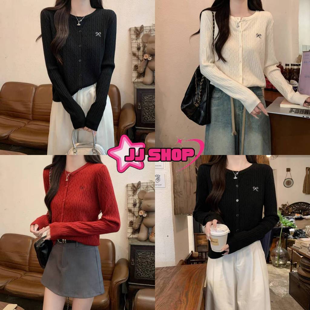 JJ Shop💜พร้อมส่ง เสื้อกันหนาวไหมพรมแขนยาว คอกลมใส่สบายมาก สีสดใส "DZ196-1"