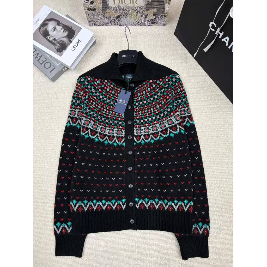 OUKI Lis V Jacquard Colorful Fair Isle Sweater for Women, Autumn and Winter Soft Retro Color-Block K