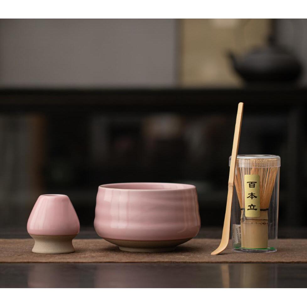 Pink Japanese Matcha Tea Set 1-4 Piece Matcha Powder Kit Matcha Bowl Set Whisk AccessoriesHolder for