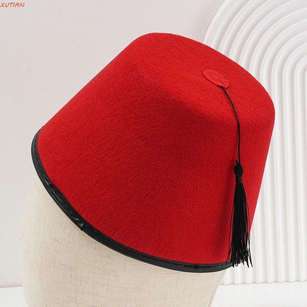 XUITIAN Felt Fez Cap, Breathable Moroccan Hat Tarboosh Fez หมวก, เครื่องแต่งกายอุปกรณ์เสริมคอสเพลย์ส