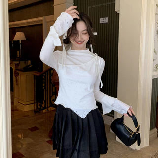 shayne-เสื้อยืดสตรี แขนยาว คอวี สีทึบ ประเภทการเชื่อมต่อ ประเภทรุ่น Slim Fit เรียบง่าย หวาน สุภาพสตรี แฟชั่นฤดูร้อน วิทย