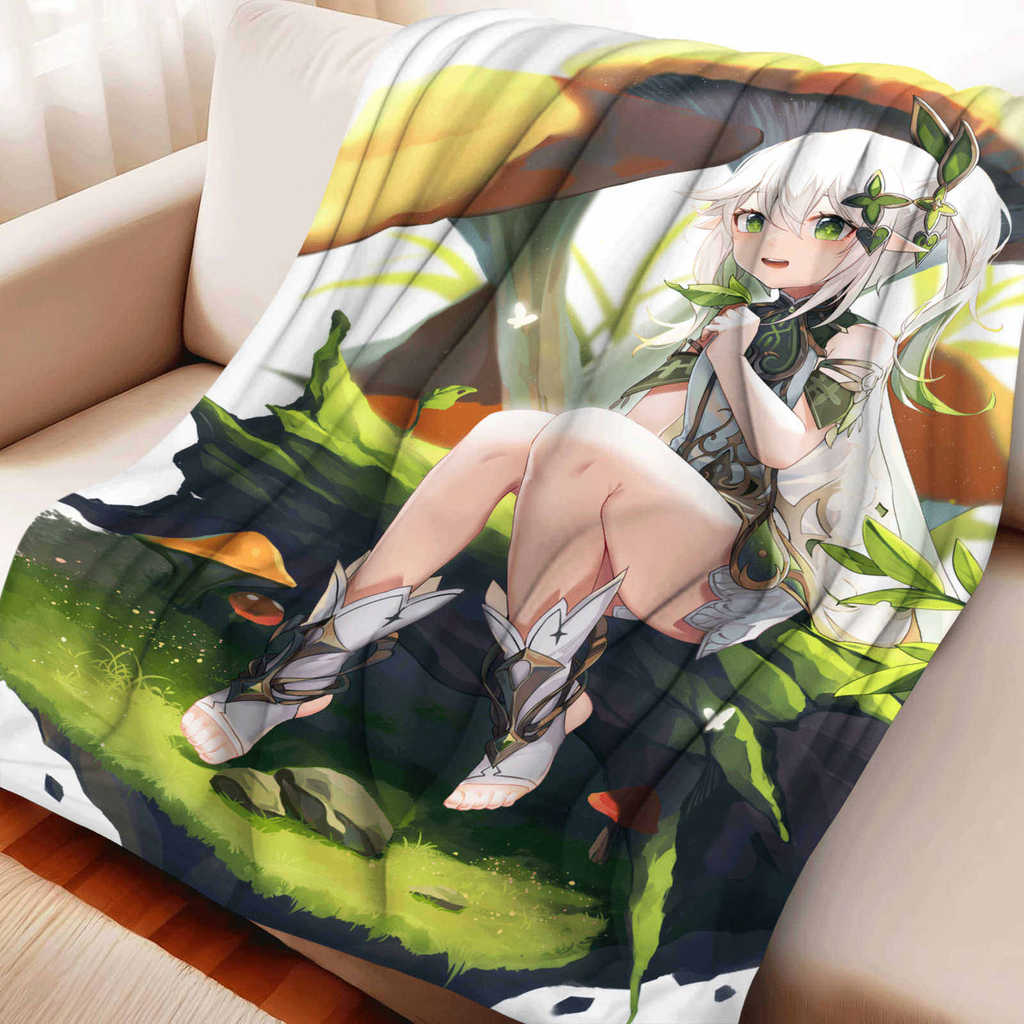 Genshin Impact Nahida Flannel ผ้าห่มนุ่มทุกฤดูกาลโยนสําหรับ Home Camping Travel Perfect วันหยุดของขว