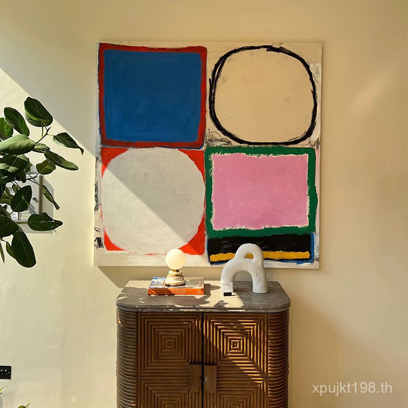 เรขาคณิตโซฟาพื้นหลังภาพวาดผนังบทคัดย่อ Cafe New York ห้องนั่งเล่น Art Niche ตกแต่งบล็อกสี B & B Cont