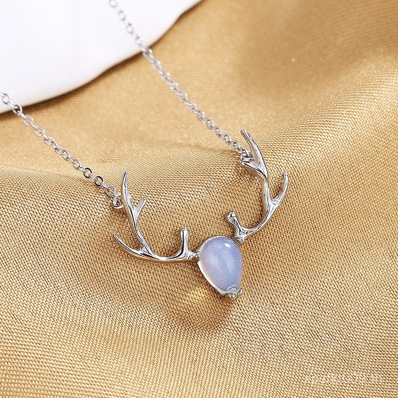 สร้อยคออารมณ์หญิง 925 Yilu Have You เครื่องประดับเงินสเตอร์ลิงจี้มูนสโตน Antlers Simple Light หรูหรา