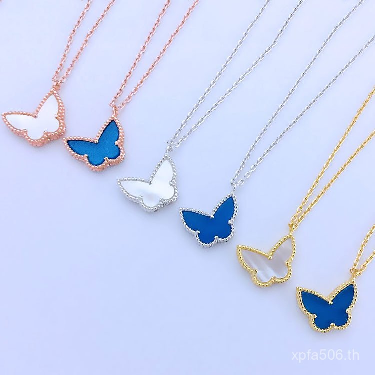 S925 ยุโรปเงินสเตอร์ลิงอเมริกันคลาสสิกชิ้นเดียว Shipment Simple Clavicle Chain Blue Agate Mini สร้อย