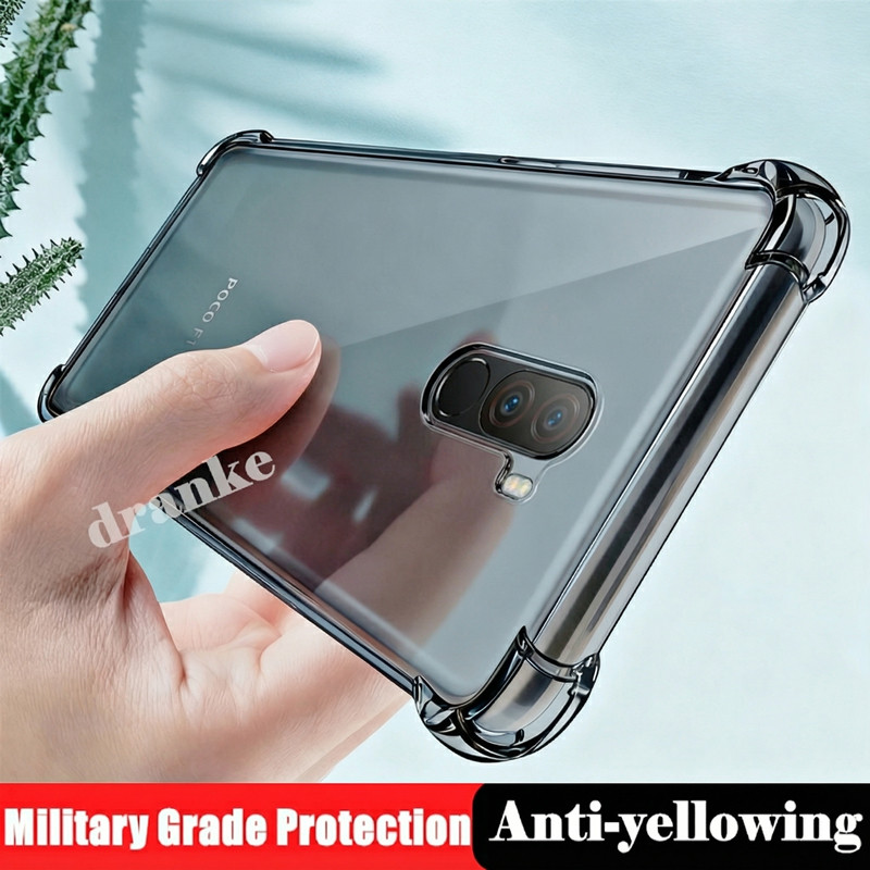 สําหรับ Xiaomi Pocophone F1 Poco F1 ซิลิโคนเหลวใสยืดหยุ่นกึ่งโปร่งใส Anti-Yellowing ฝาครอบ 4 มุมป้องกันกรณีเยลลี่