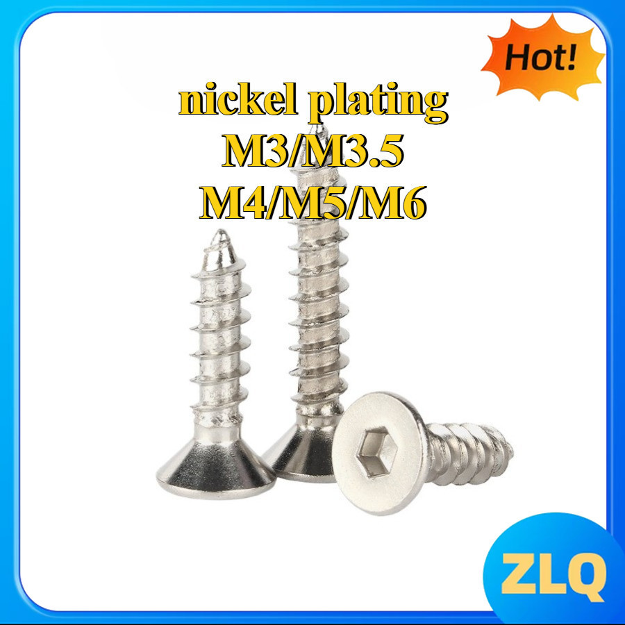 สกรูเกลียวปล่อย ชุบนิเกิล หัวเตเปอร์   M3/M3.5/M4/M5/M6 * L6-50mm [zlq168-FC-1]