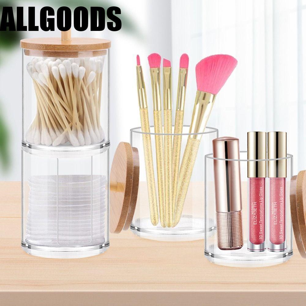 ALLGOODS Qtips ผู้ถือเครื่องสําอางพร้อมฝาปิดไม้ไผ่แต่งหน้าคอนเทนเนอร์ Candy ห้องน้ํา Jars