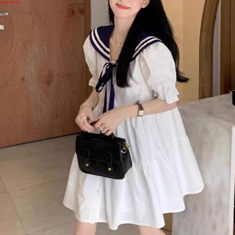 Hcs ชุดมินิเดรส คอปกกะลาสี สีขาว สไตล์เกาหลี สําหรับนักเรียน