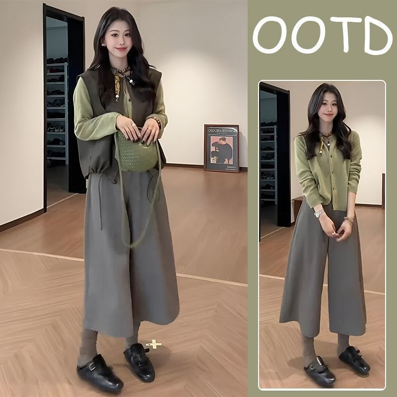 ชุดสูทสามชิ้น Small Fellow ฤดูใบไม้ร่วง เสื้อคลุมและกางเกงขากว้าง สไตล์สบายๆ