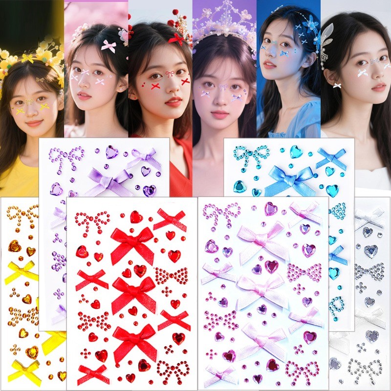 สติกเกอร์แต่งหน้าลายเพชรและโบว์น่ารัก