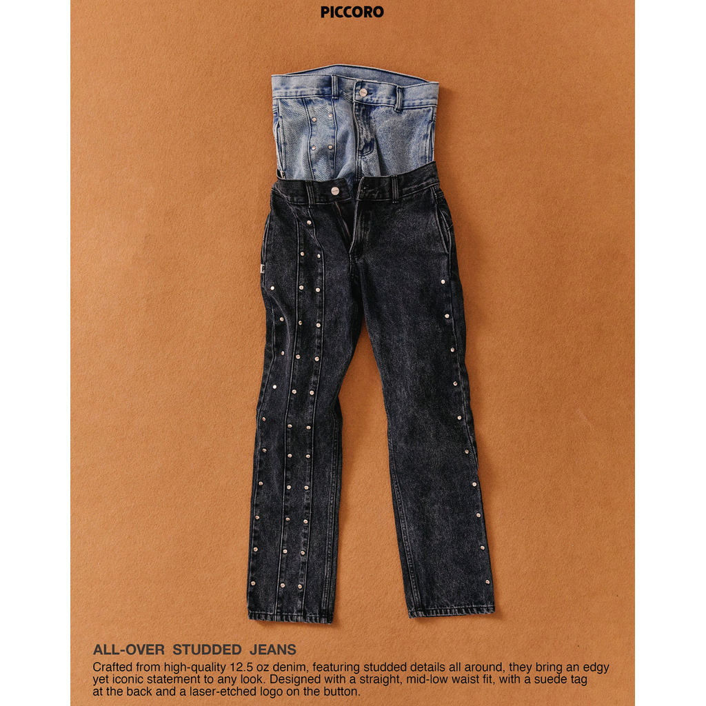 Piccoro - All-over Studded Jeans กางเกงยีนส์ตอกหมุดทรงกระบอกเล็ก