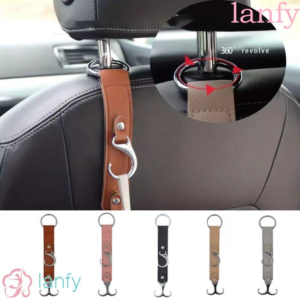LANFY ตะขอพนักพิงศีรษะเบาะรถยนต์, หนัง PU ตะขอเบาะหลังรถเรียบง่าย, Universal Fit Heavy-duty แบบพกพาตะขอคู่รถยนต์แขวน Travel Camping