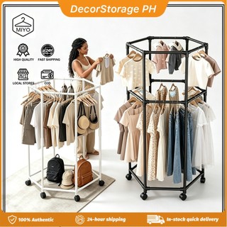 360° Rotating Clothes Hanger with Wheels Drying Rack Hexagonal Folding Clothes Rack Indoor Outdoor