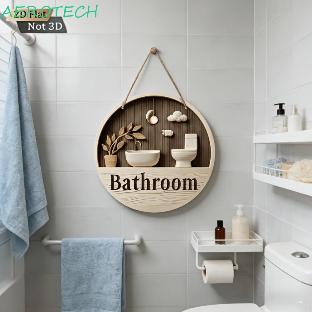 AEROTECH ป้ายศิลปะผนัง, เครื่องประดับไม้ป้ายห้องน้ํา, Minimalist 2D แบนแขวน Retro วงกลมตกแต่งแผ่นป้ายกลุ่ม Living Area