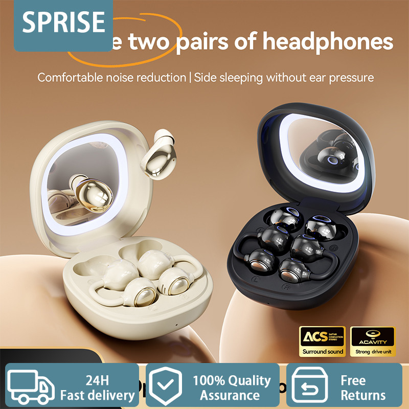 SPRISE M165 หูฟังบลูทูธ 2 คู่ไร้สายคลิปหู & In-ear พร้อมไมโครโฟน/Light กระจกแต่งหน้าหูฟังตัดเสียงรบกวนชุดหูฟัง