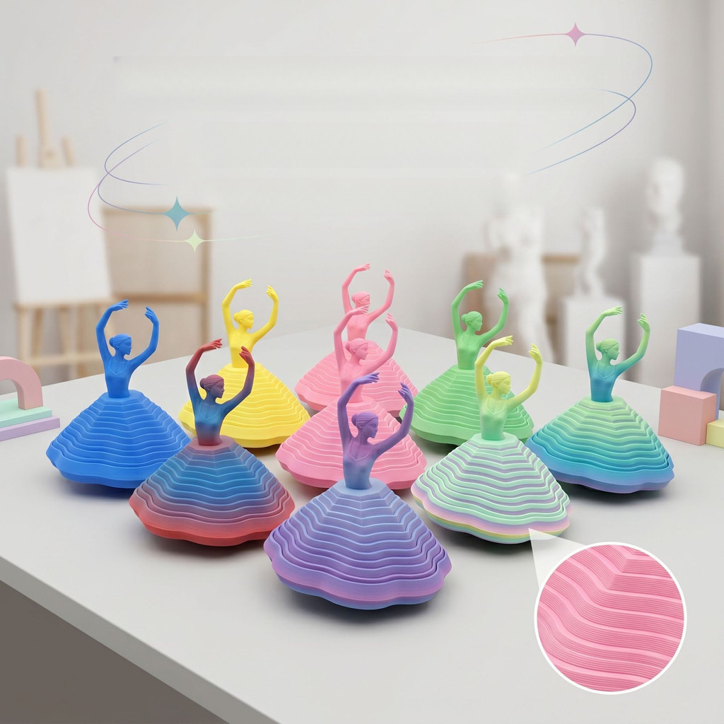 3D พิมพ์ Spinning Ballerina Fidget ของเล่น, สีไล่ระดับสีเครื่องประดับตกแต่งโต๊ะ
