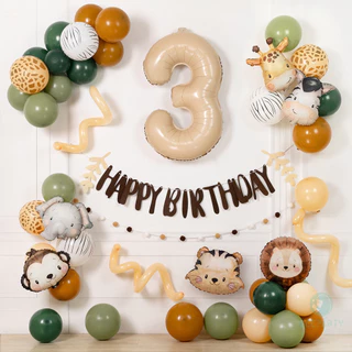 GeeParty ชุดลูกโป่งตัวเลขสีขาวครีม 38 ชิ้น ขนาด 32 นิ้ว พร้อมหัวสัตว์ฟอยล์ สำหรับตกแต่งงานเลี้ยงวันเกิดธีมซาฟารี
