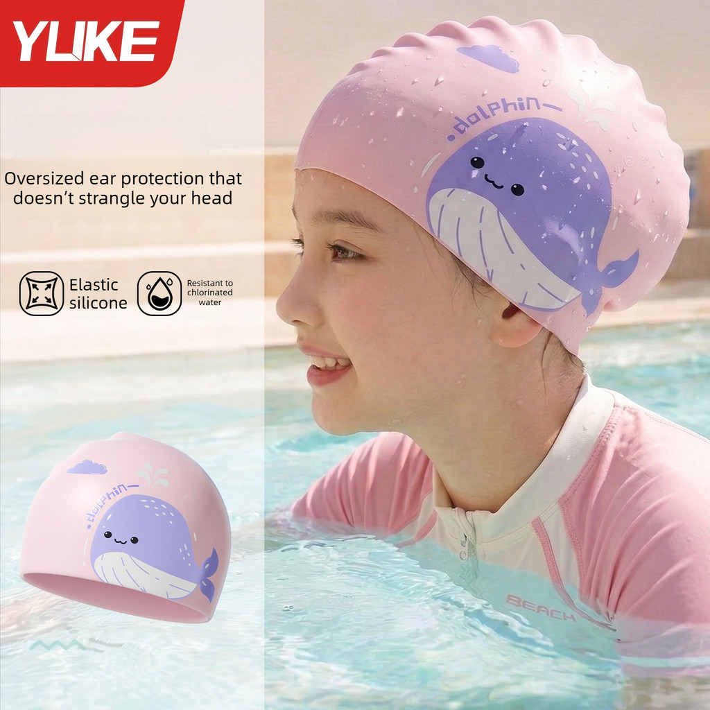 YUKE หมวกว่ายน้ําซิลิโคนสําหรับเด็กขนาดใหญ่พิเศษกันน้ําป้องกันหูสบายลื่นสําหรับชายหญิงหมวกว่ายน้ํา GJ030