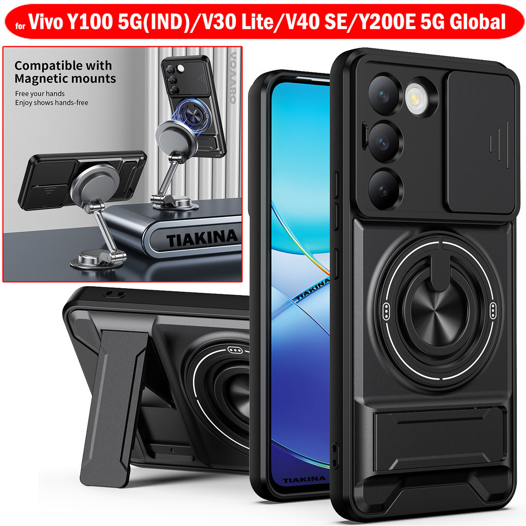 สไลด์เลนส์ Funda สําหรับ V30 Lite 4G กรณีหมุนแหวนแม่เหล็กสําหรับ Vivo Y200E V40 SE 5G Global Y100 IDN กรณีขาตั้งเกราะ Capa